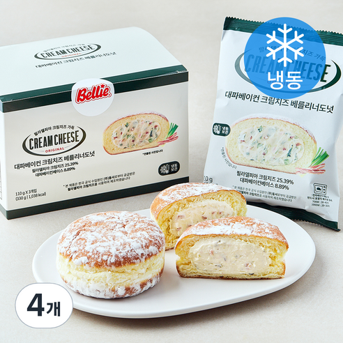 대파베이컨 필라델피아 크림치즈 베를리너 도넛 (냉동), 110g, 4개, 3개입