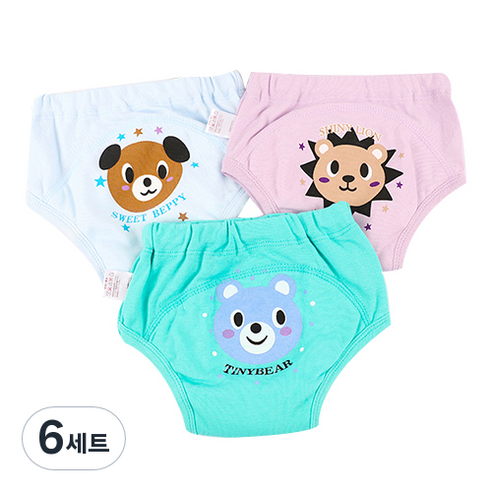 피치애플 유아 방수 배변훈련팬티 3종 세트, 혼합색상, 6세트