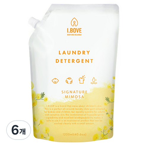 아이보브 베이직 고농축 미모사 아기 세제 리필, 6개, 1200ml