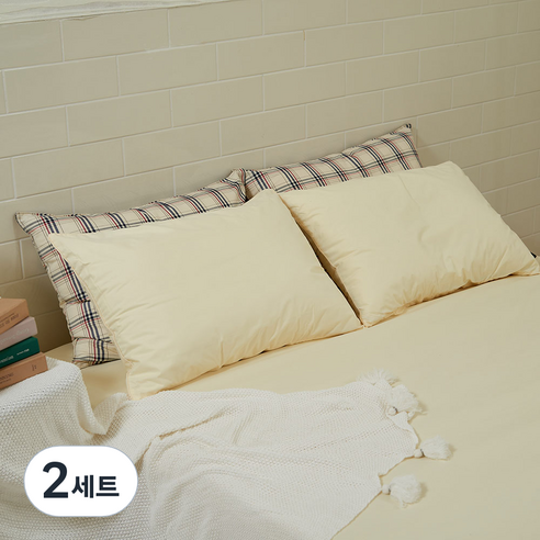 심플럭스 뽀송뽀송 숨쉬는 방수 베개커버 + 솜, 레몬샤베트, 2세트