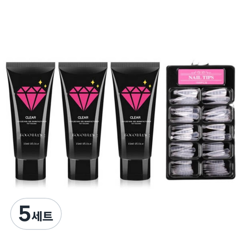 고고블랑 네일연장 폴리젤 45ml 세트, 폴리젤 클리어 3p + 연장팁 스틸레토 100p + 구성품 3종, 5세트