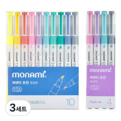 모나미 에센티 트윈 형광펜 10색 + 휴대용 4색, 프레시 에어, 3세트