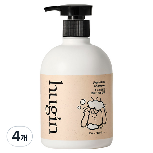 허긴 아동용 프레쉬 약산성 냄새 제거 키즈 샴푸 시트러스 에센셜 오일 향, 500ml, 4개