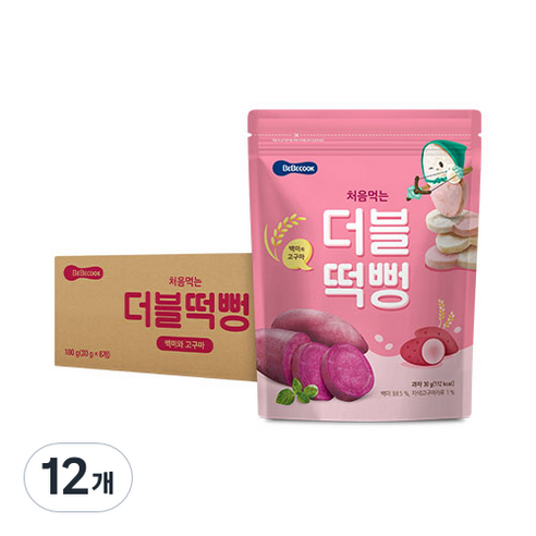베베쿡 처음먹는 더블떡뻥, 백미 + 고구마 혼합맛, 30g, 12개