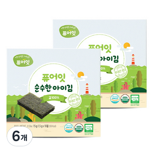 퓨어잇 순수한 아이김, 김100%, 15g, 6개