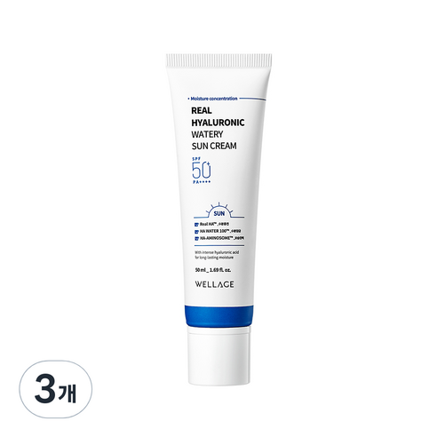 웰라쥬 리얼 히알루로닉 워터리 선크림 SPF50+ PA++++, 50ml, 3개