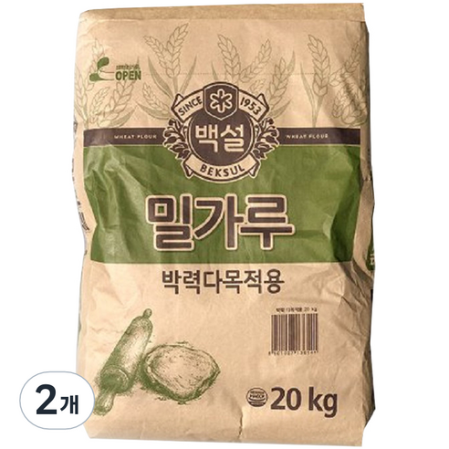 백설 밀가루 박력다목적용, 2개, 20kg