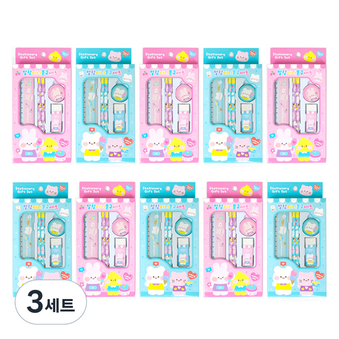 크리스탈팬시 말랑미니 문구 핑크 5p + 블루 5p 세트, 핑크 + 블루, 3세트