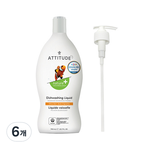 에티튜드 주방세제 시트러스제스트 향, 700ml, 6개