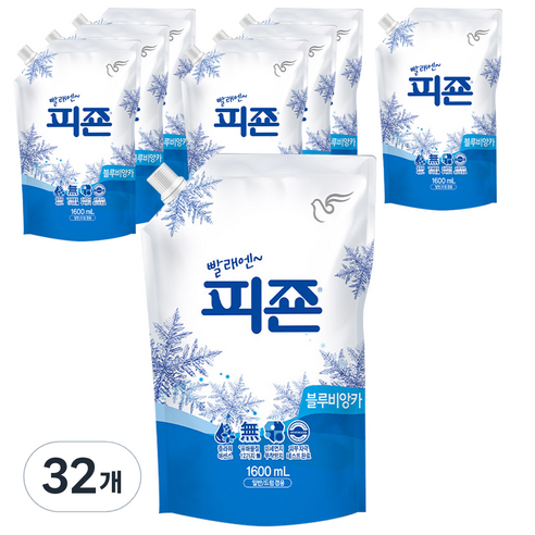 피죤 레귤러 섬유유연제 블루비앙카 리필, 1.6L, 32개