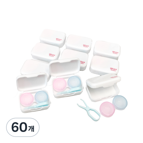 렌즈소녀 솜사탕 휴대용 소프트렌즈 케이스, 렌즈집게(블루), 60개