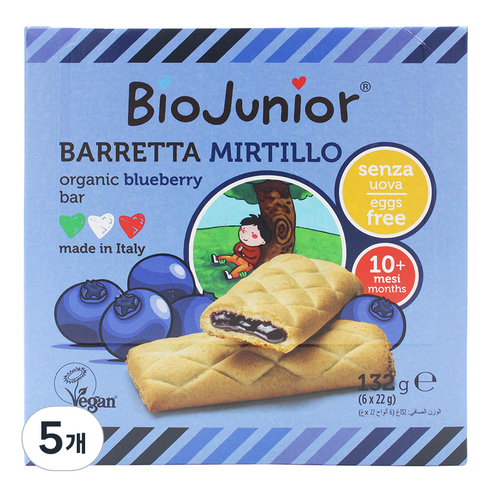 바이오주니어 유아용 유기농 블루베리 바, 블루베리맛, 132g, 5개
