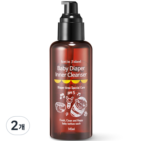 코리인제이아일랜드 베이비 다이퍼 이너 클렌저 아기 엉덩이 클렌저, 145ml, 2개