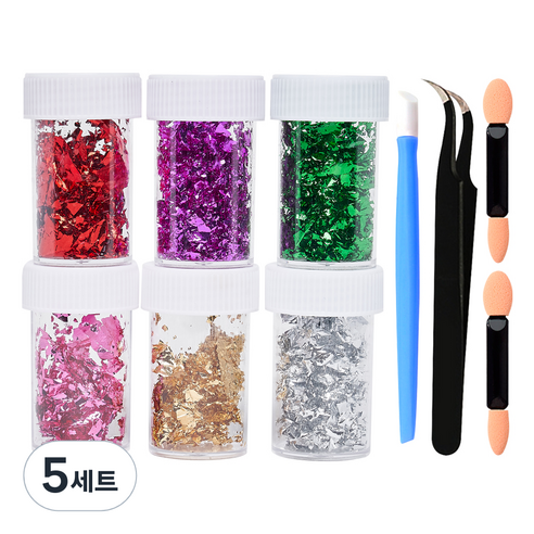시크핏네일 시크핏 네일 컬러호일 글리터 아트 세트C ZN0161, 네일호일 6종 + 스톤푸셔 + 네일핀셋 + 브러쉬 2p, 5세트