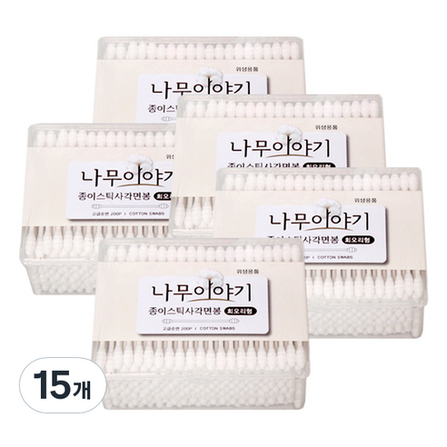 나무이야기 회오리형 종이스틱 사각 멸균면봉, 200개입, 15개