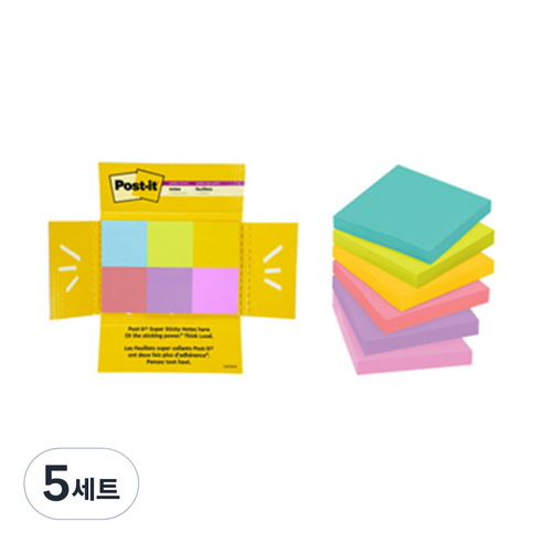 포스트잇 강한점착용 노트 6종 세트, 혼합색상, 5세트