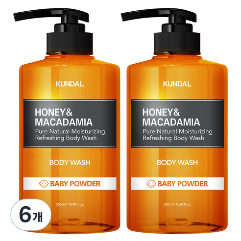 쿤달 퓨어 바디워시 베이비파우더향, 500ml, 6개