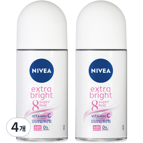 니베아 데오드라트 롤온 엑스트라 브라이트, 50ml, 4개