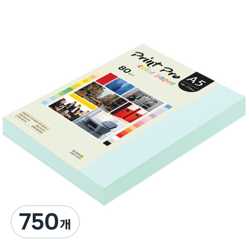 종이문화 프린트 프로 칼라 복사용지 No 15 아쿠아블루 80g, A5, 750개