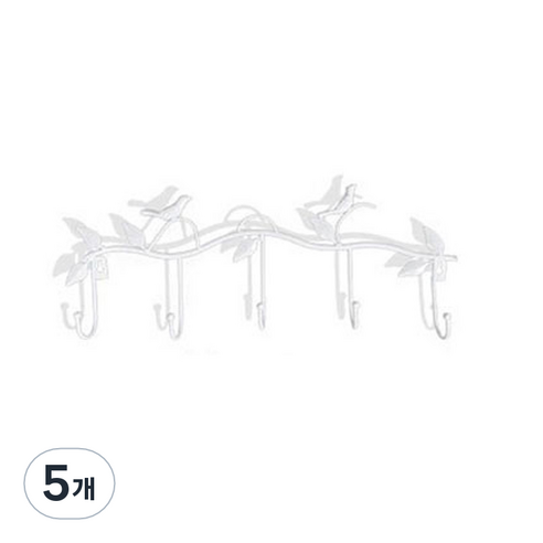 5구 인테리어 벽 옷걸이 행거, 화이트, 5개