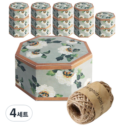 인디케이 전통민화 흰꽃 팔각상자 15p+마끈 10M, 혼합 색상, 4세트