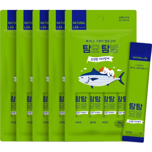 네츄럴랩 탐묘탐방 짜먹는 고양이 간식 12g x 4개입, 신선한 가다랑어, 48g, 5팩