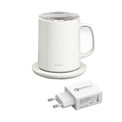 허킨스 스머그 V2 머그워머 HTMG-650A+받침패드+전원 케이블+어댑터, 화이트, 1세트