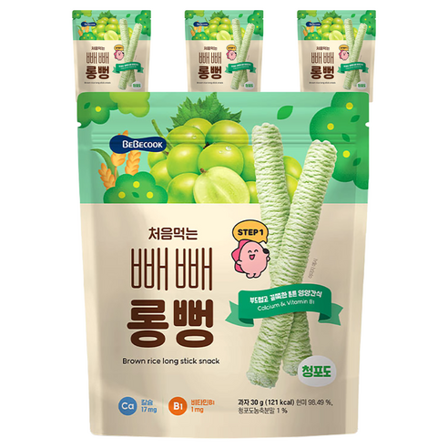 베베쿡 처음먹는 빼빼롱뻥 청포도 30g, 4개