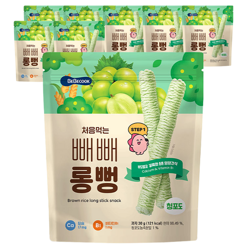 베베쿡 처음먹는 빼빼롱뻥 30g, 8개, 청포도
