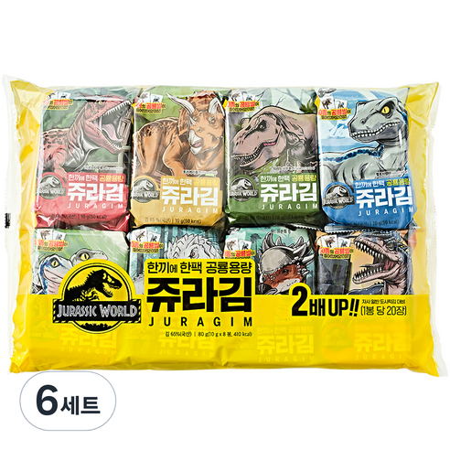 만전김 쥬라김 2배 10g x 8p + 공룡 씰 8p 세트, 80g, 6개