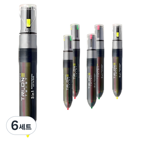 문교 3색 형광펜, 형광노랑 + 형광분홍 + 형광연두, 6세트