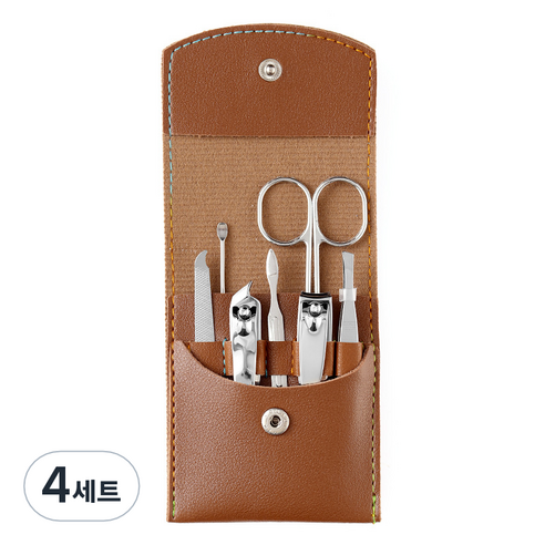 타니 똑딱이 포켓 손톱깍이 세트, 브라운, 4세트