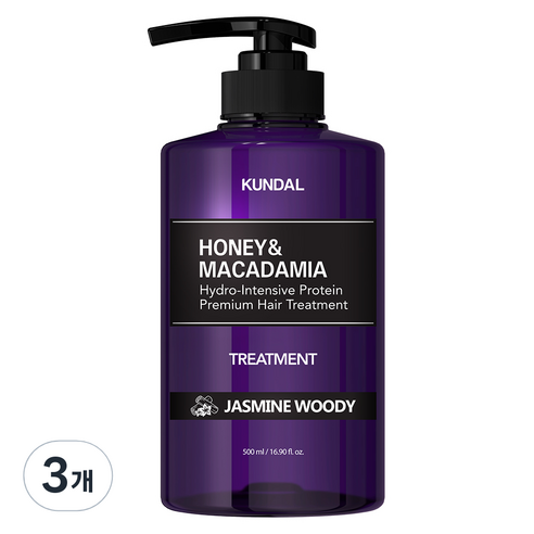 쿤달 허니 앤 마카다미아 헤어 트리트먼트 아로마에디션 자스민우디향, 500ml, 3개