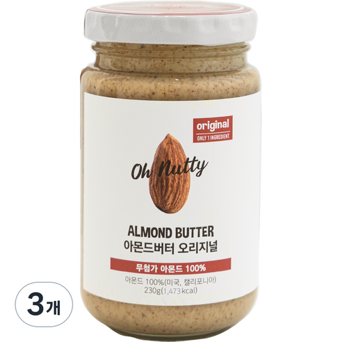 오넛티 아몬드버터 오리지널 100%, 230g, 3개