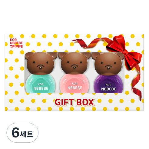 엔비베베 어린이 화장품 유아매니큐어 3종 네일 컬러 선물세트, 퍼니민트 + 크림핑크 + 비비드퍼플, 6개