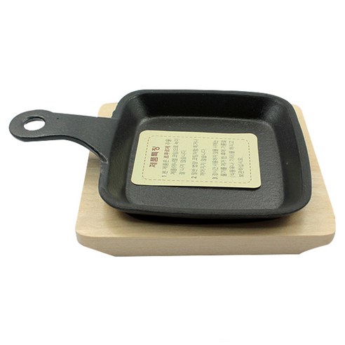 미향상사 주물 손잡이팬 + 나무받침, 12.5 x 12.5 x 3 cm, 1세트