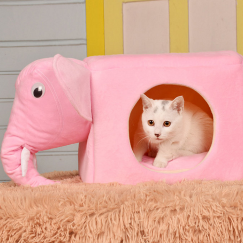 딩동펫 반려동물 고양이 코끼리 사각 하우스, 핑크