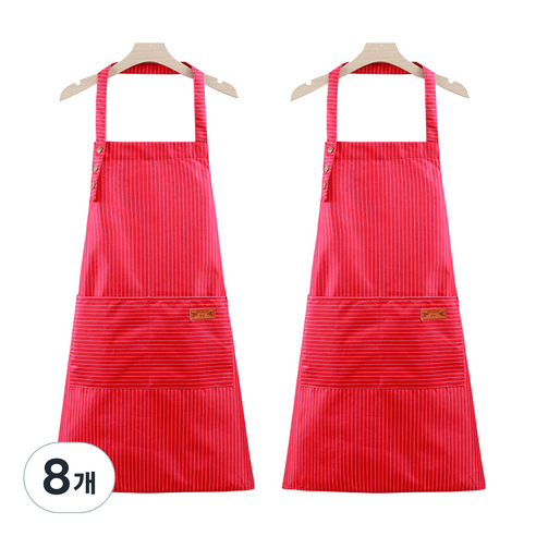 리빙차트 스트라이프 방수 앞치마, 레드, 8개