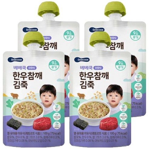 베베쿡 한우 참깨 김죽 실온이유식 후기 100g, 4개