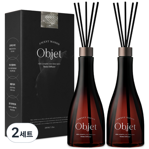 에이센트 오브제 디퓨저 2p + 스틱10p, 코튼솝, 2세트, 500ml