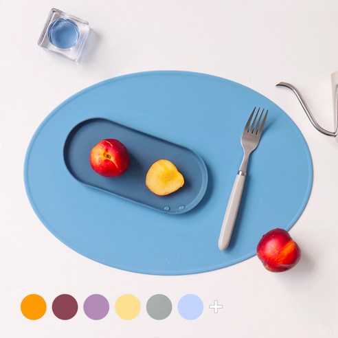에이드엘 슬림 오발 실리콘 테이블매트 2p, 파우더블루, 383 x 269mm