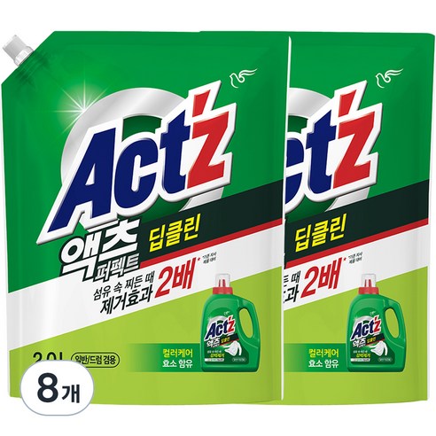 액츠 퍼펙트 딥클린 액상세제 리필, 2L, 8개