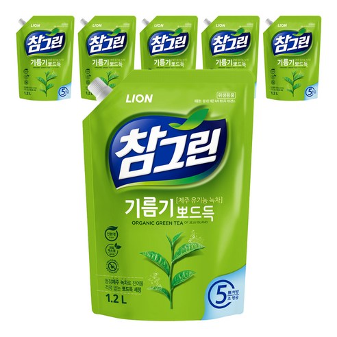 참그린 레몬 녹차 뽀드득 어드밴스 주방세제 리필, 1.2L, 6개