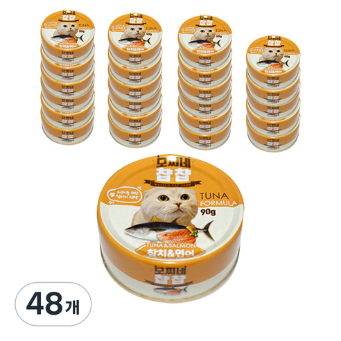 모찌네 챱챱 고양이 간식캔, 참치 + 연어 혼합맛, 90g, 48개