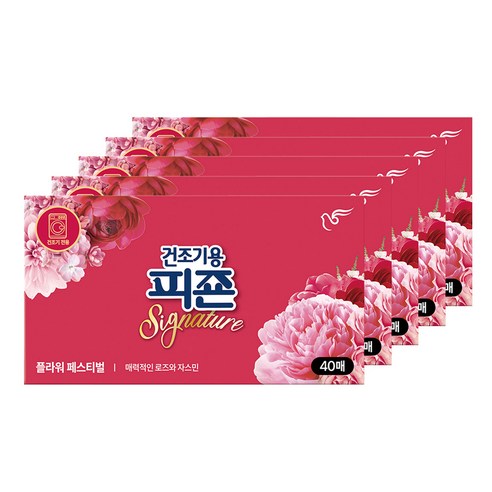 피죤 건조기용 시트 섬유유연제 시그니처 플라워페스티벌, 5개, 40매