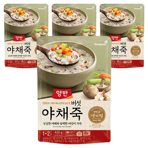 양반 버섯 야채죽, 420g, 4개