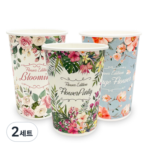 투고백 플라워에디션 종이컵 390ml 3종 x 50p 세트, 2세트