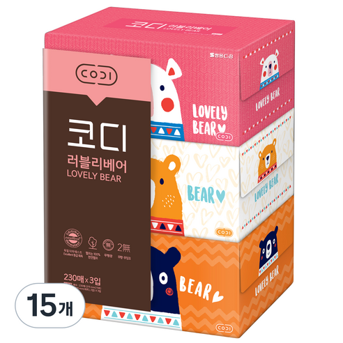 코디 러블리베어 미용티슈, 230매, 15개