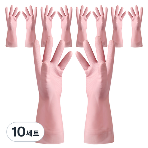 모나홈 예쁘고 편리한 다용도 라텍스 고무장갑 양손착용 세트, 슈가핑크, 중(M), 10세트