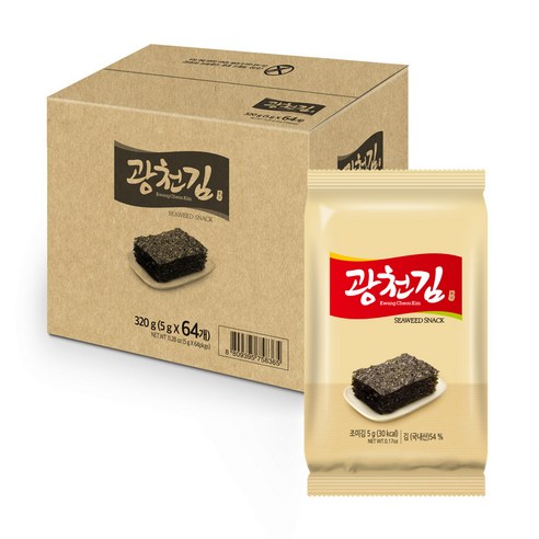 6월 13일 갓 구운 광천김 참 재래도시락 김, 5g, 64개